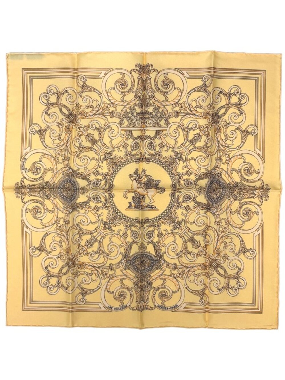 Hermes Petit Carre les Tuileries Scarf Tui Roulis Park Gavroche Silk Yellow